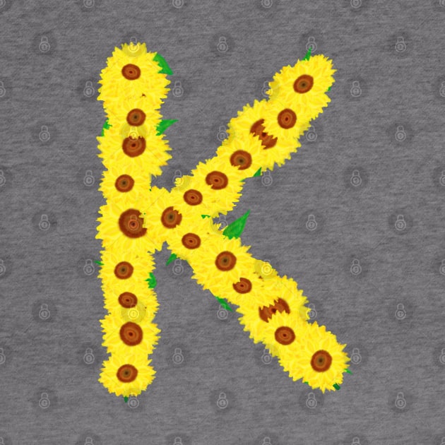 Sunflowers Initial Letter K (Black Background) by Art By LM Designs 